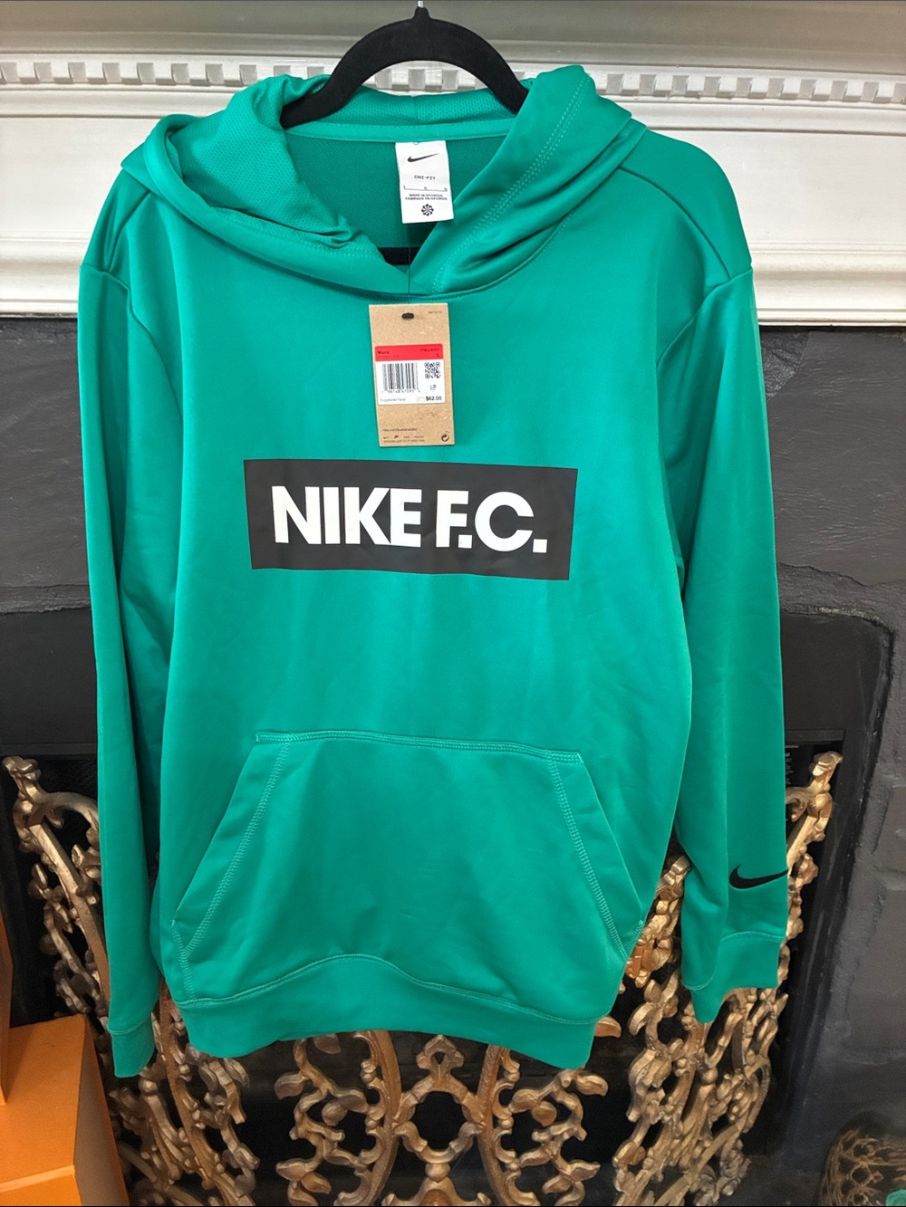Nike Men's Green Zip-Up Hoodie with Nike F.C. Logo